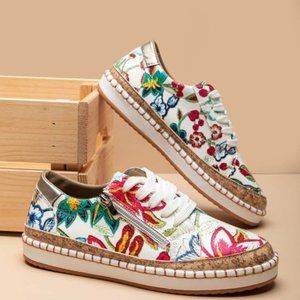 Casual Zip Side Flower Print Pattern Sneakers